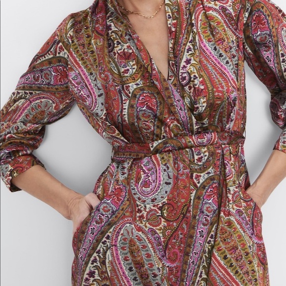 ZARA BNWT Paisley Printed Satin Dress with Belt - Picture 3 of 7